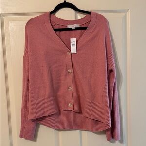LOFT Dusty Rose Button-Front V-Neck Cardigan